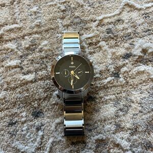 Fossil Black Dial Silver Band Watch
